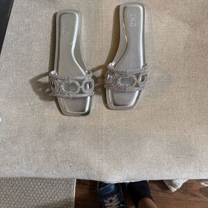 INC International Concepts Silver Bling Slide Mules